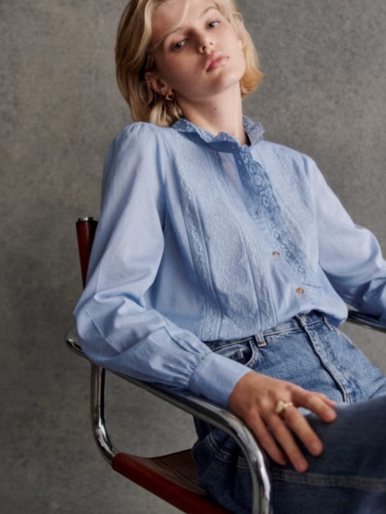 Sezane Tops - Sezane Chlo Shirt Vintage Blue Lace Size 38 6